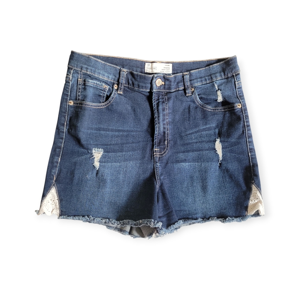 Ardene Shortie Dark Blue Distressed Jean Shorts With Lace Size 12 / 13